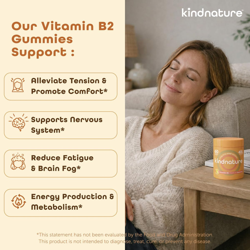 kindnature Vitamin B2 Gummies - Riboflavin 400mg Supplement for Kids & Adults - Non-GMO, Soy & Gluten-Free, Vegan Chewable Gummies (30 Day Supply) (2) - FENGGESTORE20