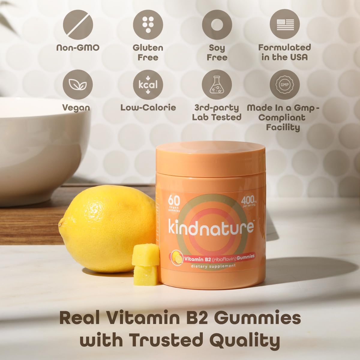 kindnature Vitamin B2 Gummies - Riboflavin 400mg Supplement for Kids & Adults - Non-GMO, Soy & Gluten-Free, Vegan Chewable Gummies (30 Day Supply) (2) - FENGGESTORE20