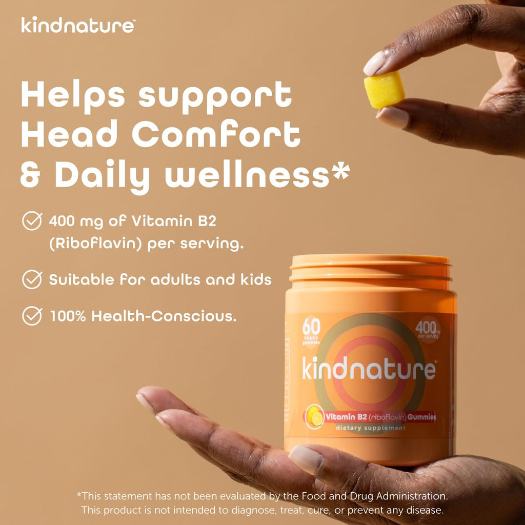 kindnature Vitamin B2 Gummies - Riboflavin 400mg Supplement for Kids & Adults - Non-GMO, Soy & Gluten-Free, Vegan Chewable Gummies (30 Day Supply) (2) - FENGGESTORE20