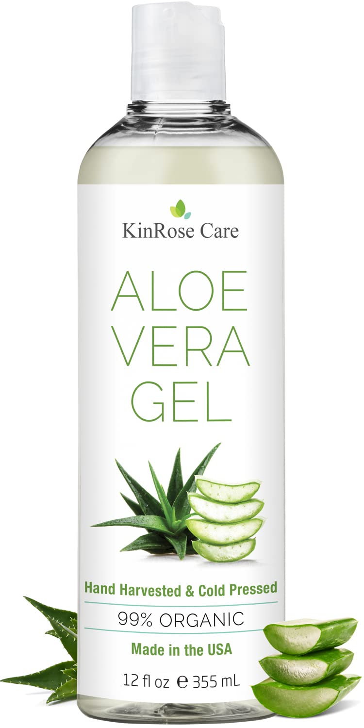 KinRose Care, 12oz Organic Aloe Vera Gel for Face, Skin, Hair & Sunburn Relief - From 100 Percent Pure Aloe Vera - FENGGESTORE20