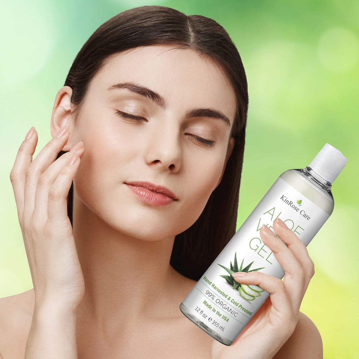 KinRose Care, 12oz Organic Aloe Vera Gel for Face, Skin, Hair & Sunburn Relief - From 100 Percent Pure Aloe Vera - FENGGESTORE20