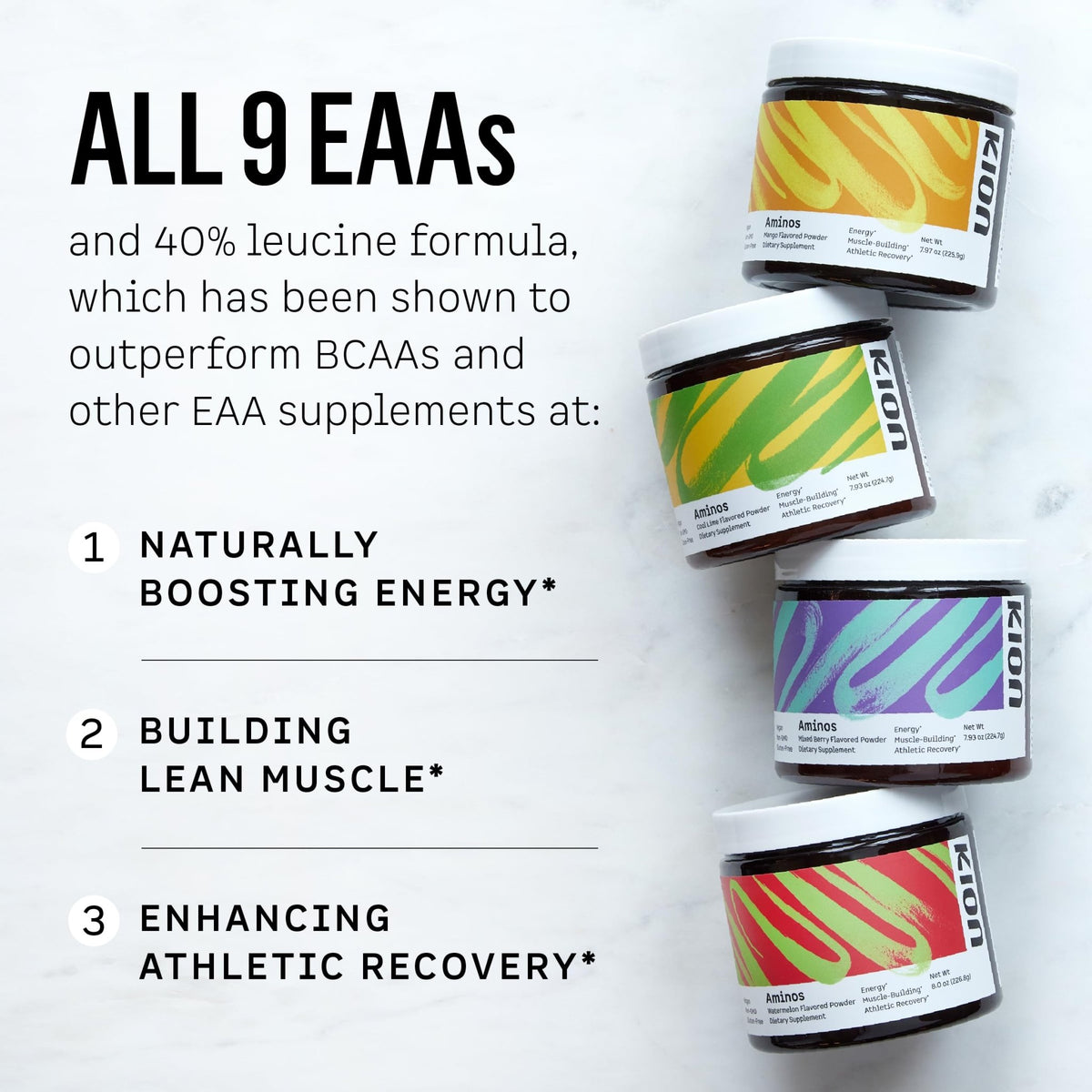 Kion Aminos - Essential Amino Acids Supplement, Essential Amino Acids Powder for Muscle Recovery, BCAA EAA No Caffeine, Amino Acid Powder, Essential Amino Energy - 30 Servings, Mixed Berry - FENGGESTORE20