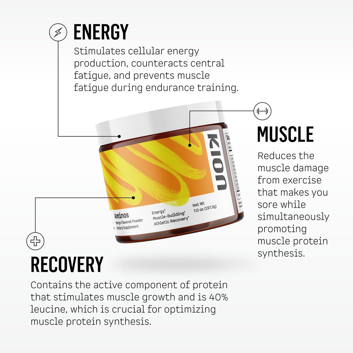 Kion Aminos - Essential Amino Acids Supplement, Essential Amino Acids Powder for Muscle Recovery, BCAA EAA No Caffeine, Amino Acid Powder, Essential Amino Energy - 30 Servings, Mixed Berry - FENGGESTORE20