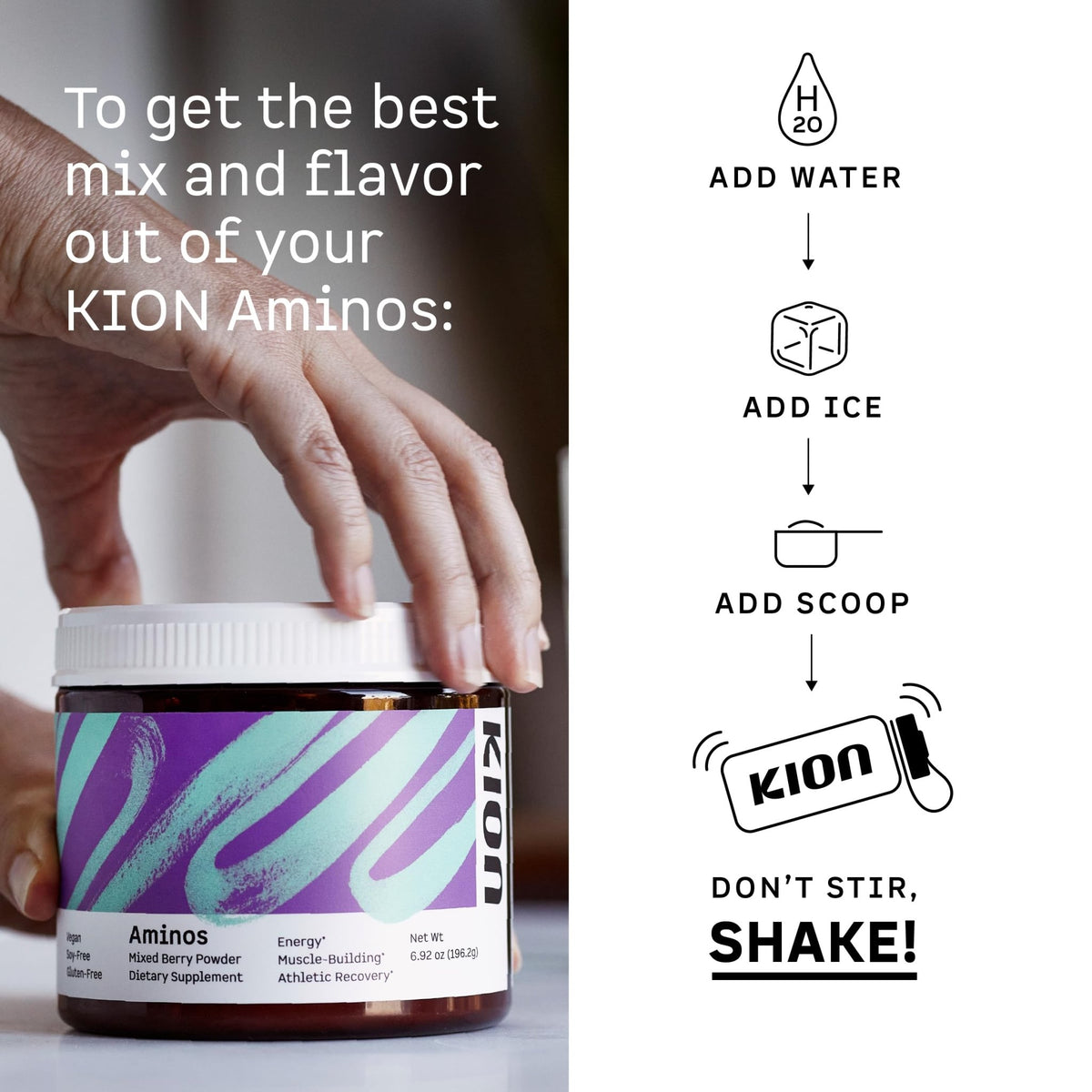 Kion Aminos - Essential Amino Acids Supplement, Essential Amino Acids Powder for Muscle Recovery, BCAA EAA No Caffeine, Amino Acid Powder, Essential Amino Energy - 30 Servings, Mixed Berry - FENGGESTORE20