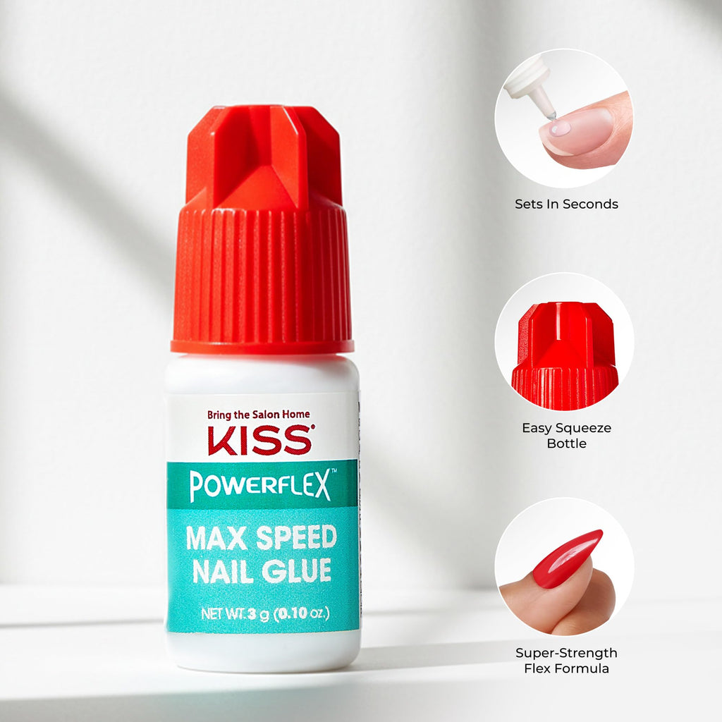 KISS PowerFlex Maximum Speed Nail Glue - Fast Drying Adhesive for Glue-On Nails - FENGGESTORE20
