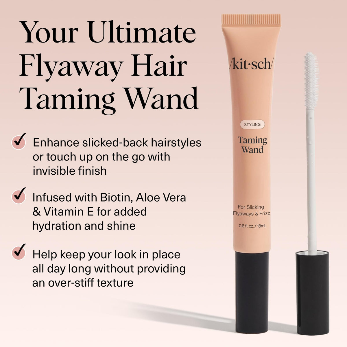 Kitsch Hair Taming Wand - Fly Away Stick For Hair with Biotin, Aloe & Vitamin E | Clear Hair Mascara for Flyaways, Slick Back Style - FENGGESTORE20