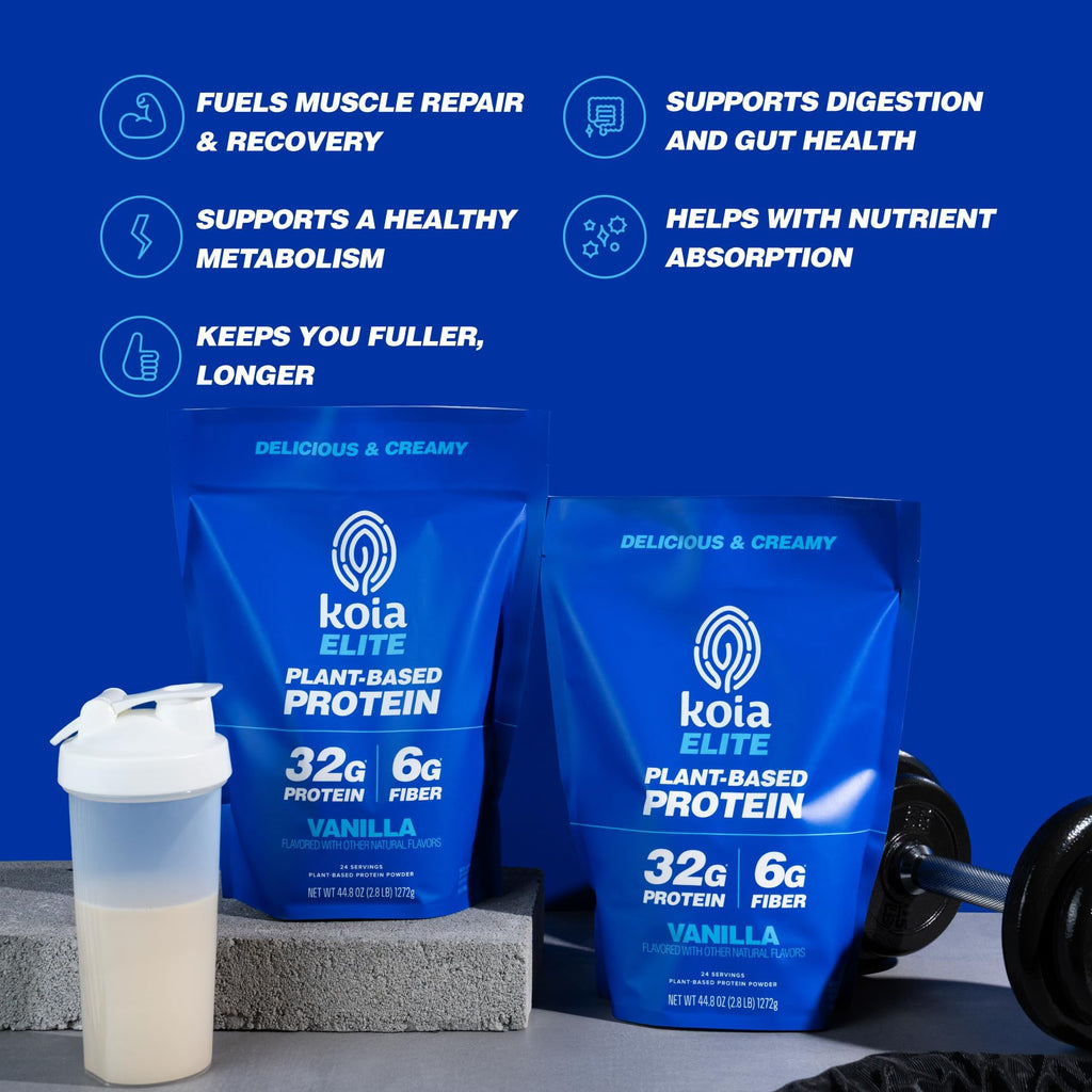 Koia Plant Based Protein Elite Powder, Vanilla, 32g Protein, 4g Sugar, 6g Prebiotic Fiber, Pre & Post Workout, 21 Vitamins & Minerals, Dairy-Free, Gluten-Free, Non-GMO, 24 Servings, 44.8 Oz - FENGGESTORE20
