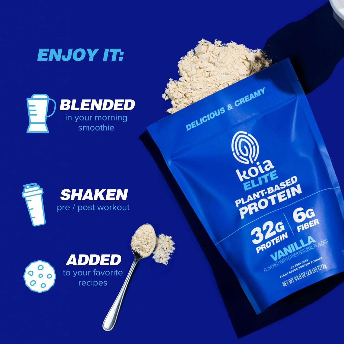 Koia Plant Based Protein Elite Powder, Vanilla, 32g Protein, 4g Sugar, 6g Prebiotic Fiber, Pre & Post Workout, 21 Vitamins & Minerals, Dairy-Free, Gluten-Free, Non-GMO, 24 Servings, 44.8 Oz - FENGGESTORE20