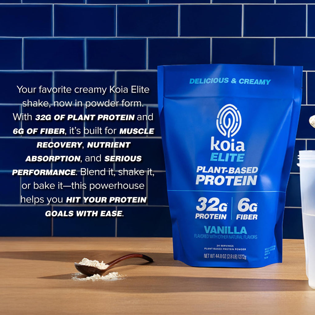 Koia Plant Based Protein Elite Powder, Vanilla, 32g Protein, 4g Sugar, 6g Prebiotic Fiber, Pre & Post Workout, 21 Vitamins & Minerals, Dairy-Free, Gluten-Free, Non-GMO, 24 Servings, 44.8 Oz - FENGGESTORE20