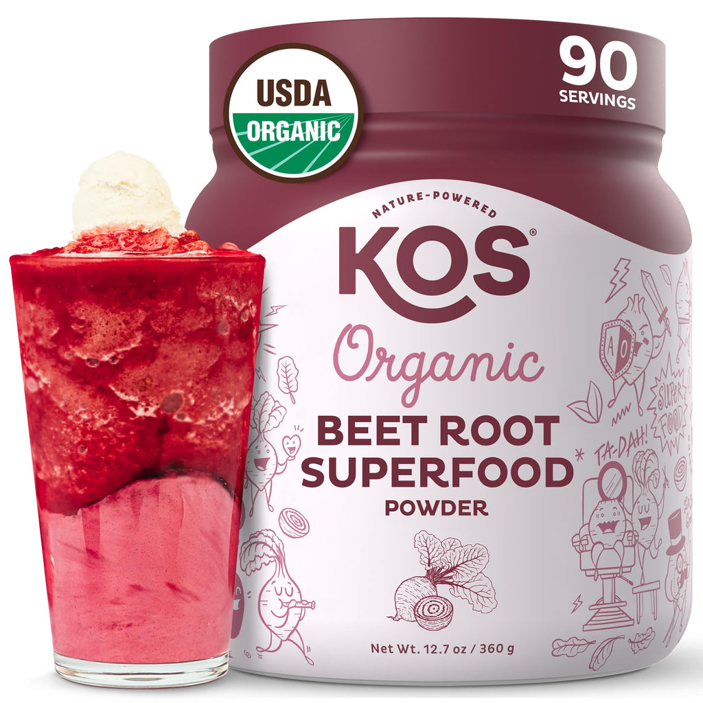 KOS Organic Beet Root Powder, USDA Organic - Natural Nitric Oxide Booster, Superfood Plant Based Beetroot Antioxidant, Supports Active Lifestyle & Healthy Circulation, Soy & Gluten-Free - 90 Servings - FENGGESTORE20