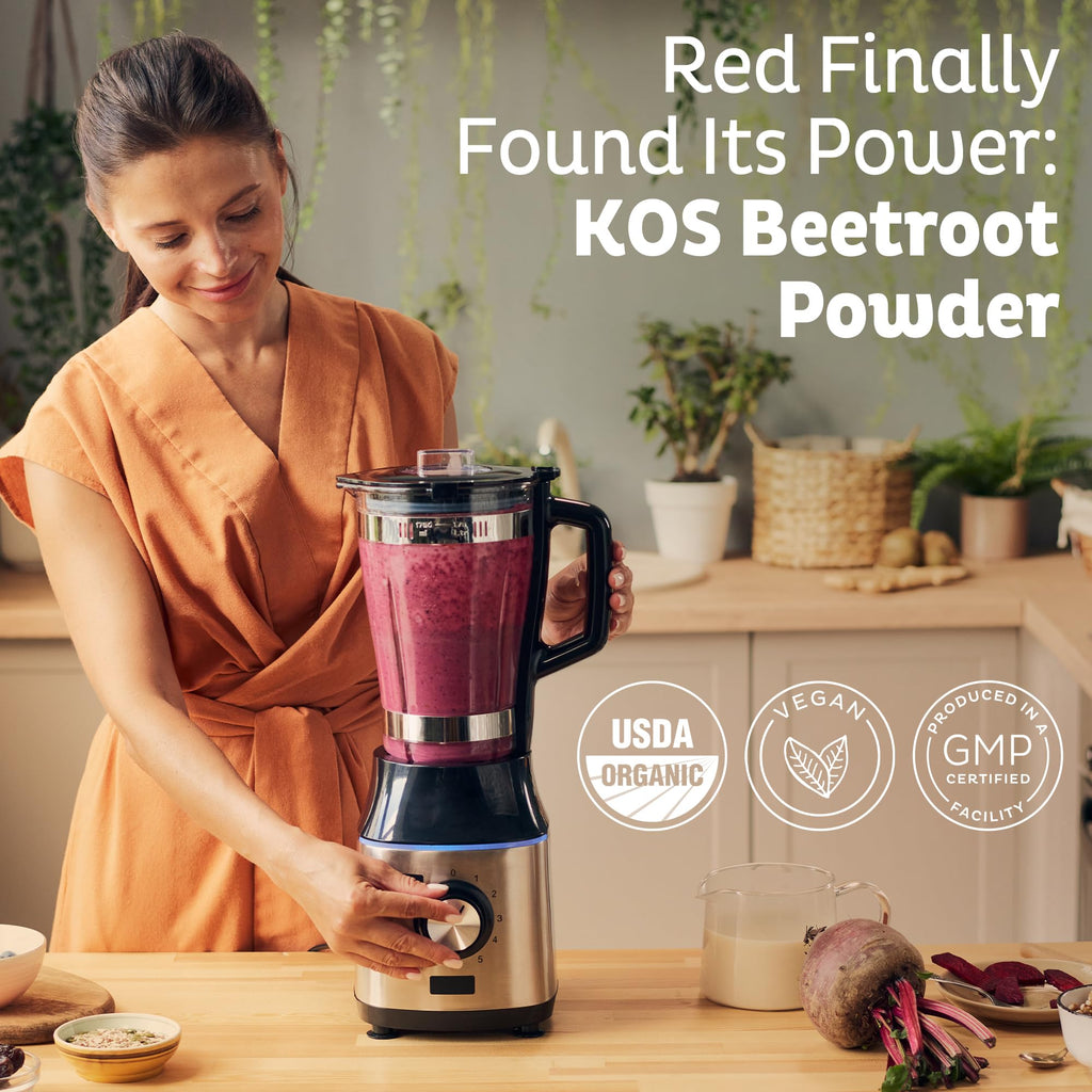 KOS Organic Beet Root Powder, USDA Organic - Natural Nitric Oxide Booster, Superfood Plant Based Beetroot Antioxidant, Supports Active Lifestyle & Healthy Circulation, Soy & Gluten-Free - 90 Servings - FENGGESTORE20