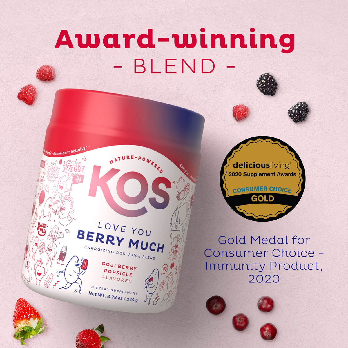 KOS Reds Superfood Powder for Antioxidants - USDA Certified Organic Beet Root, Goji Berries, Acai, Pomegranate, Coconut Water & Digestion Enzymes- Goji Berry Popsicle Flavor Juice Mix - 28 Servings - FENGGESTORE20