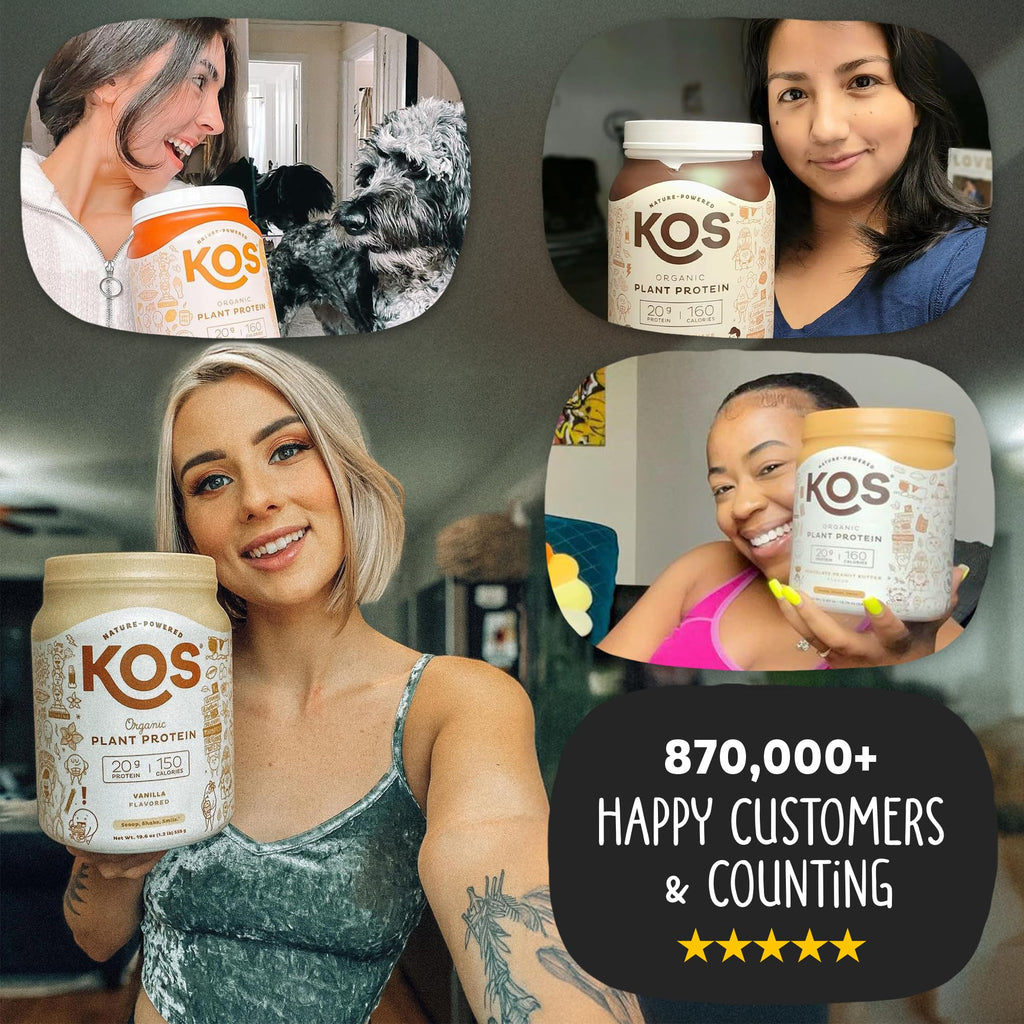 KOS Vegan Protein Powder Erythritol Free, Vanilla USDA Organic - Pea Protein Blend, Plant Based Superfood Rich in Vitamins & Minerals - Keto, Dairy Free - Meal Replacement for Women & Men, 28 Servings - FENGGESTORE20