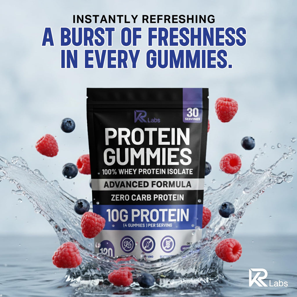 KR Labs Zero Carb 100% Pure Whey Isolate Protein Gummies | 300g Total Protein per Bag | 10g per Serving Plant Based with Vitamins for Men & Women - FENGGESTORE20