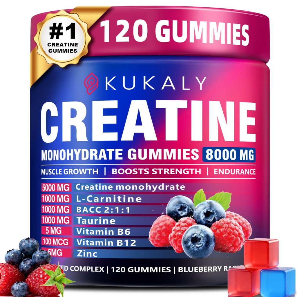 KUKALY Creatine Monohydrate Gummies for Men & Women, 8500MG Creatine Gummies Sugar Free Mixed Flavored with L-Taurine, BCAA 2:1, B12 B6 for Boost Strength - FENGGESTORE20