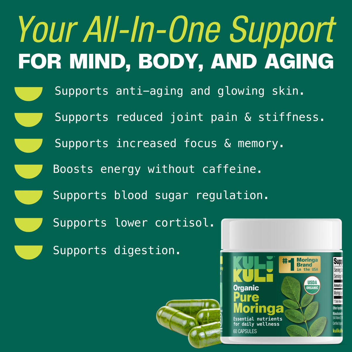 KULI KULI Organic Pure Moringa Capsules, 60 CT - FENGGESTORE20