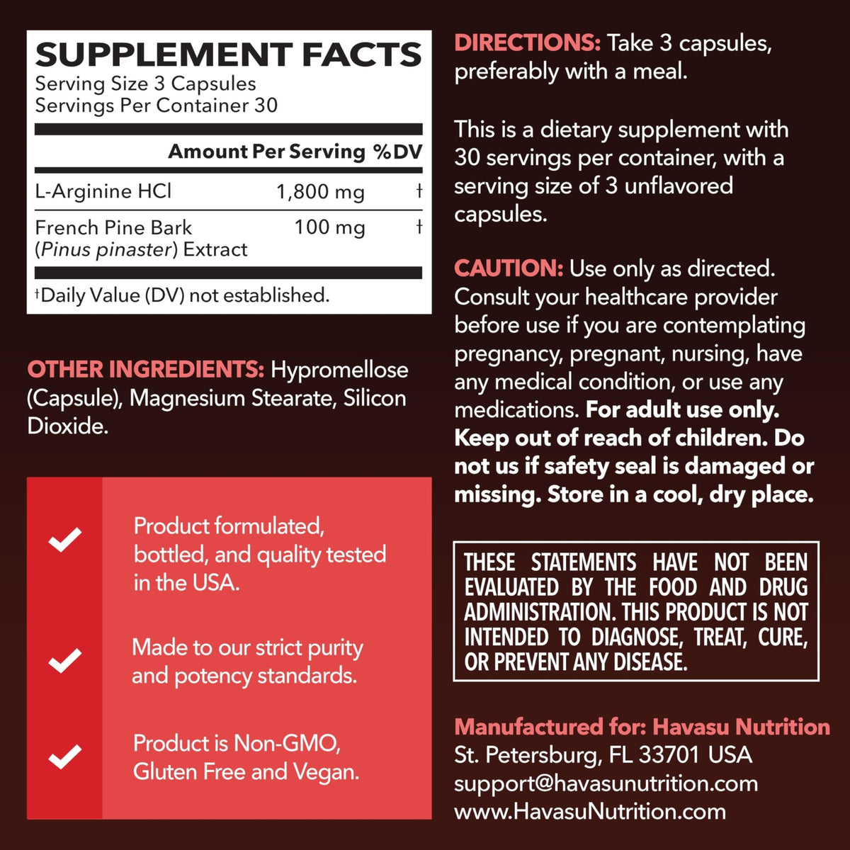 L-Arginine 1800mg and Pine Bark Extract 100mg - Nitric Oxide Supplement for Men - Performance Supplement for Men's Health - 90 Count - Endurance, Recovery Support - FENGGESTORE20