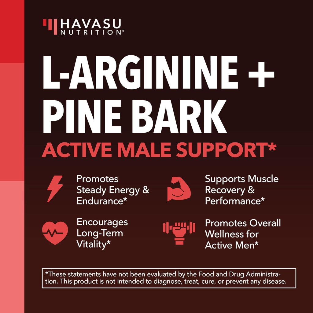 L-Arginine 1800mg and Pine Bark Extract 100mg - Nitric Oxide Supplement for Men - Performance Supplement for Men's Health - 90 Count - Endurance, Recovery Support - FENGGESTORE20