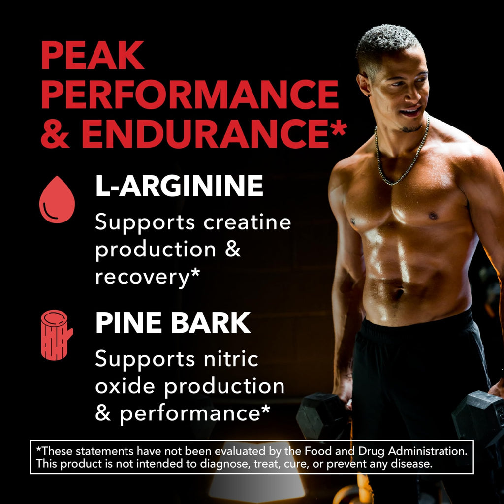 L-Arginine 1800mg and Pine Bark Extract 100mg - Nitric Oxide Supplement for Men - Performance Supplement for Men's Health - 90 Count - Endurance, Recovery Support - FENGGESTORE20