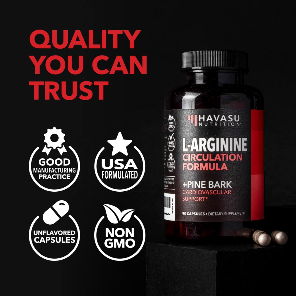 L-Arginine 1800mg and Pine Bark Extract 100mg - Nitric Oxide Supplement for Men - Performance Supplement for Men's Health - 90 Count - Endurance, Recovery Support - FENGGESTORE20