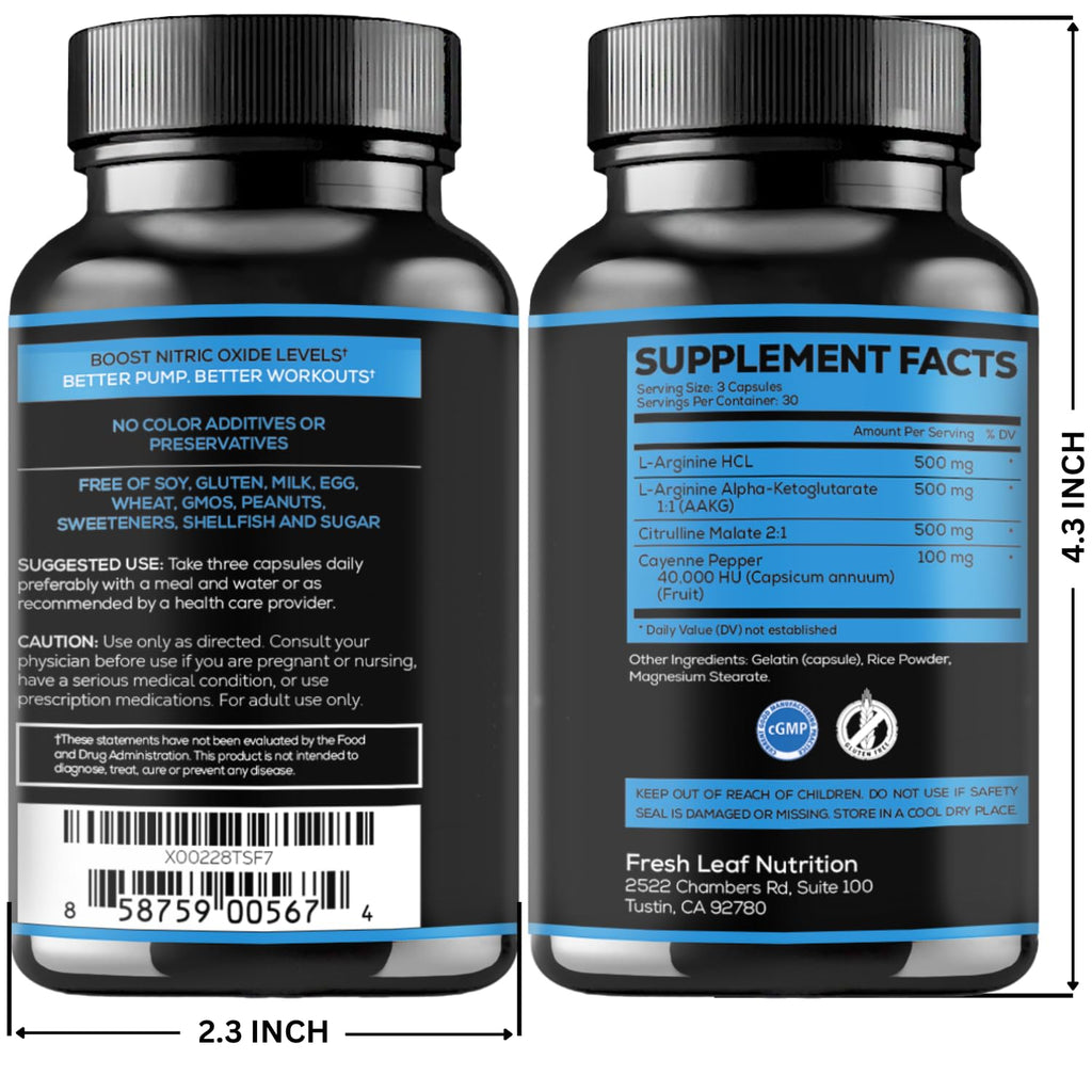L Arginine Capsules with L-Citrulline 1500mg - Nitric Oxide Booster for Stamina, Muscle, Energy & Vascularity - L-Arginine and Essential Amino Supplement for Extra Strength - FENGGESTORE20