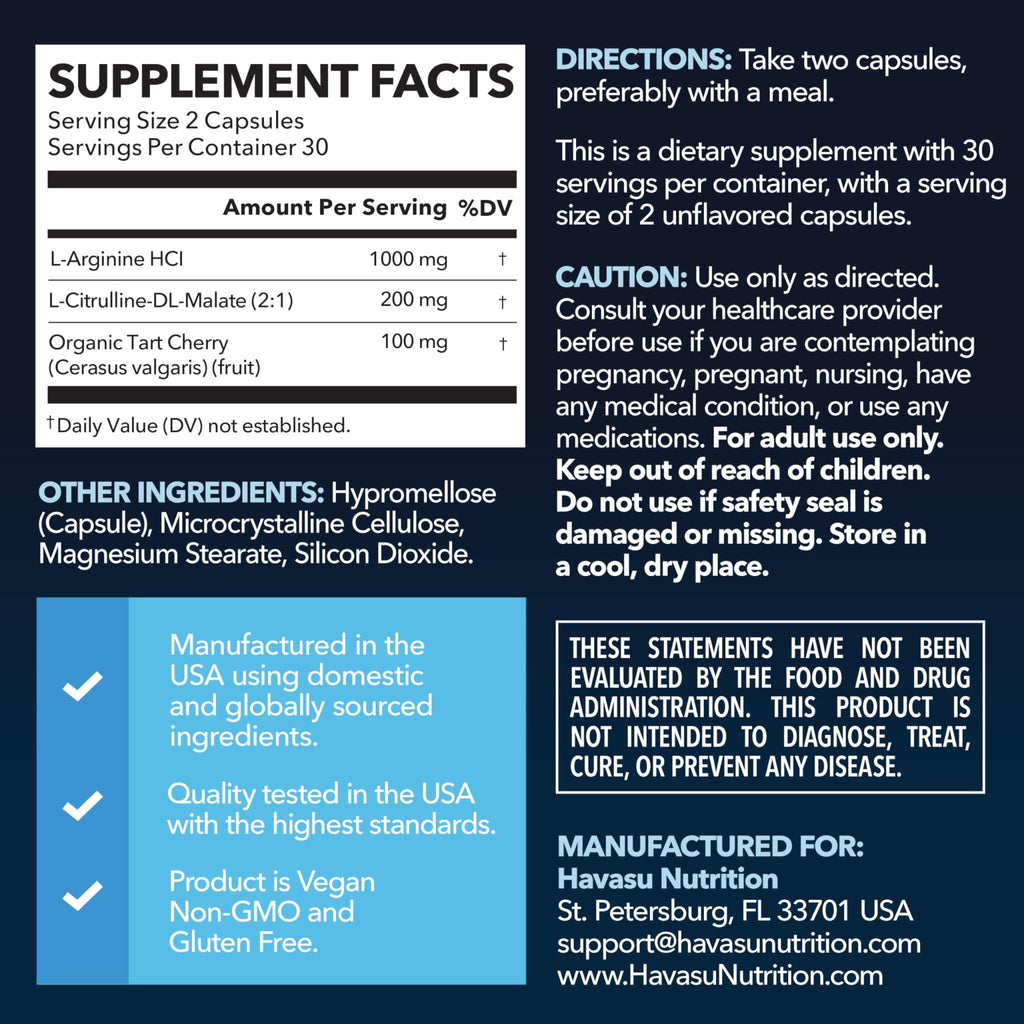 L-Arginine Capsules with L-Citrulline - Nitric Oxide Supplement - L Arginine and L Citrulline Blend - 60 Count - Vegan, Non-GMO Capsules for Performance - FENGGESTORE20