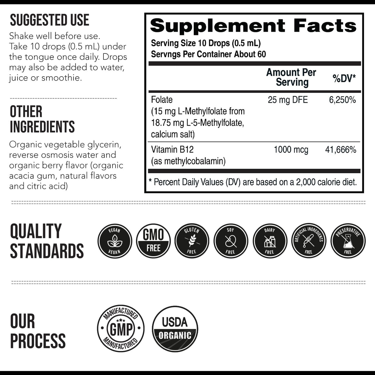 L Methyl Folate 15mg Plus Methyl B12 Cofactor – Organic Berry Flavor, High Potency Liquid Sublingual Active 5-MTHF Form - Supports Mood, Methylation - FENGGESTORE20