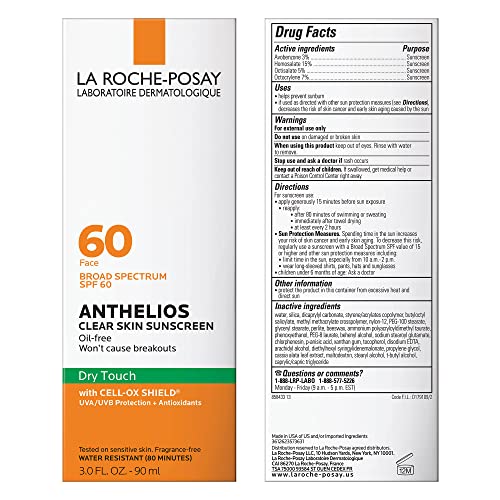 La Roche-Posay Anthelios Clear Skin Sunscreen Dry Touch SPF 60, Oil Free Sunscreen For Face, Oil Absorbing, Broad Spectrum SPF - FENGGESTORE20