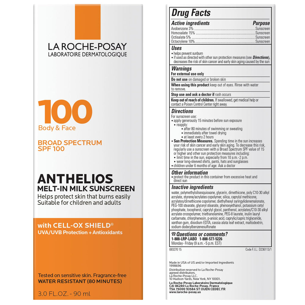 La Roche-Posay Anthelios Melt-In Milk Sunscreen SPF 100, Sunscreen For Body & Face - FENGGESTORE20