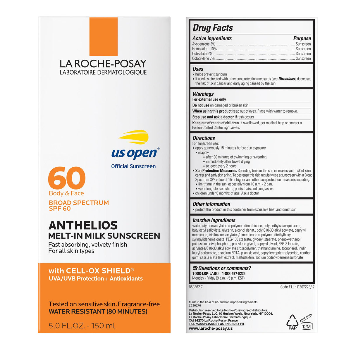 La Roche-Posay Anthelios Melt-In Milk Sunscreen SPF 60, Sunscreen For Body & Face, Broad Spectrum SPF + Antioxidants, Oil Free - FENGGESTORE20