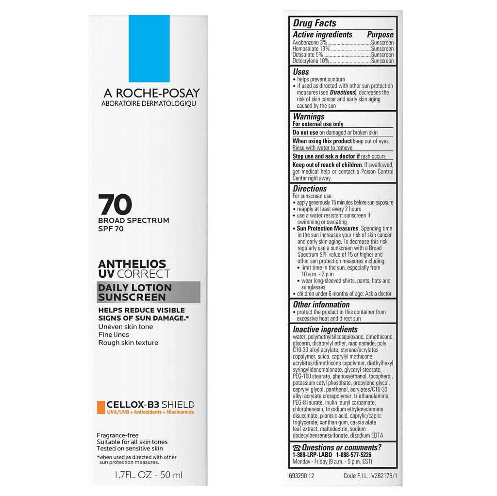 La Roche-Posay Anthelios UV Correct Sunscreen Moisturizer SPF 70, Daily Anti-Aging Face Moisturizer with Niacinamide - FENGGESTORE20