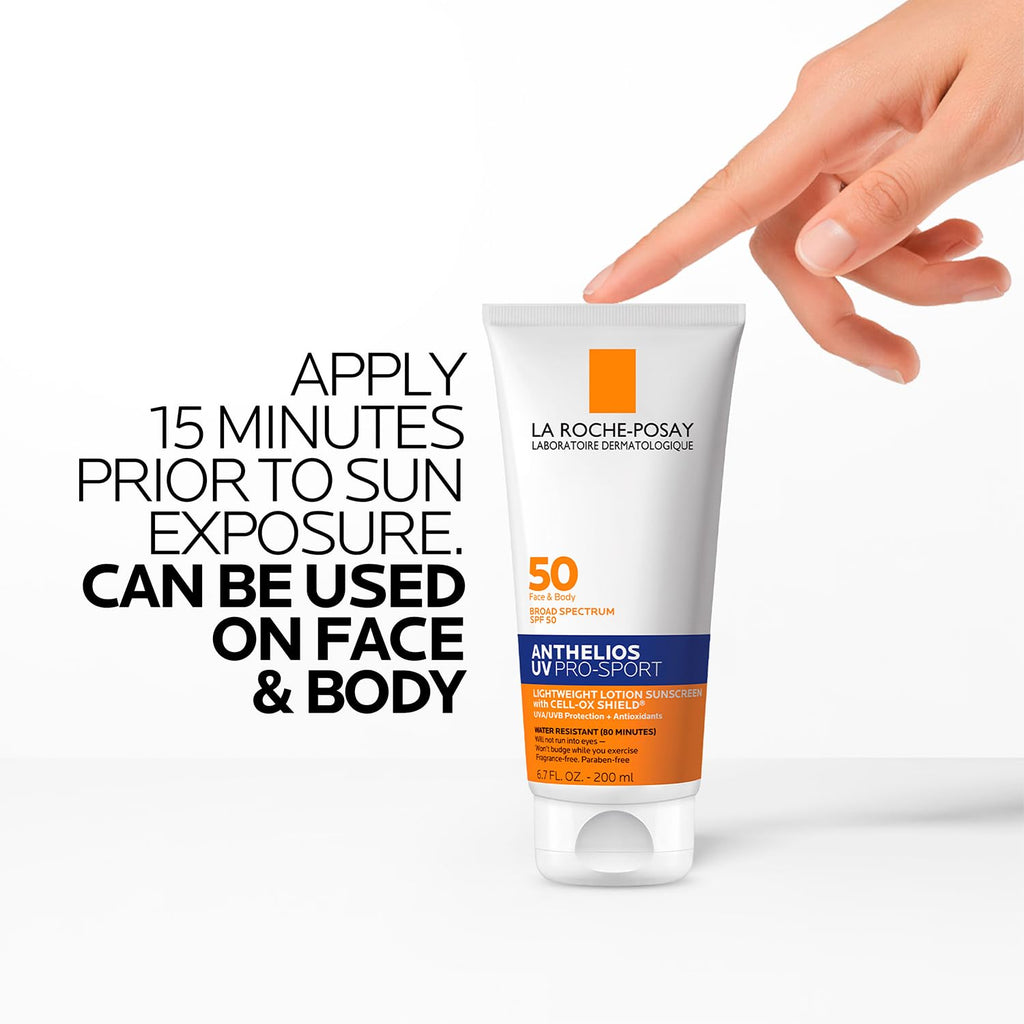 La Roche-Posay Anthelios UV Pro-Sport SPF 50 Sunscreen for Face & Body, Water & Sweat Resistant with Non-Drip Formula, Invisible Broad Spectrum Sunscreen Lotion - FENGGESTORE20