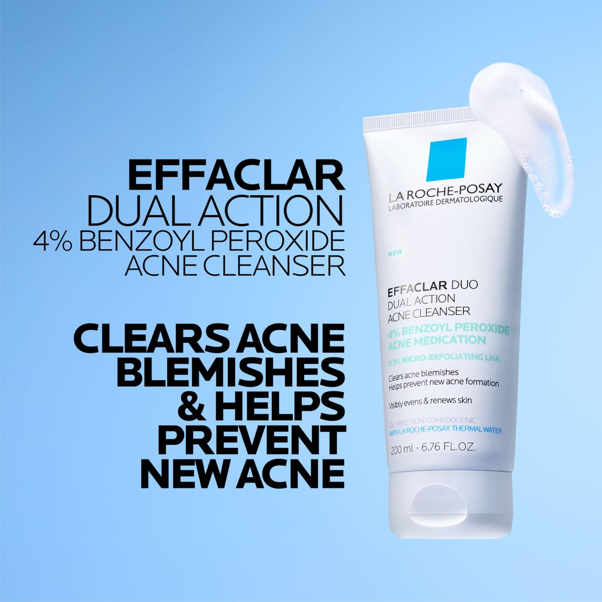 La Roche-Posay Effaclar Dual Acne Face Wash With 4% Benzoyl Peroxide & LHA Exfoliant - FENGGESTORE20
