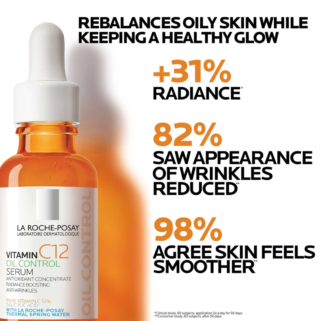 La Roche-Posay Pure 12% Vitamin C Oil Control Serum For Face With Hyaluronic Acid & Salicylic Acid, Hydrating Face Serum for Oily - FENGGESTORE20