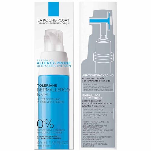 La Roche-Posay Toleriane Dermallergo Night Cream for Face, Intense Soothing Moisturizer with Vitamin E, Allergy Tested - FENGGESTORE20