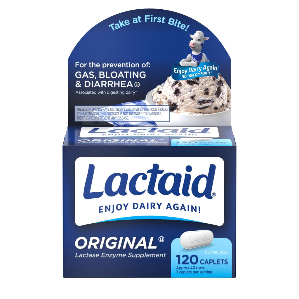 Lactaid Original Strength Lactose Intolerance Pills, 9000 FCC Natural Lactase Enzyme Dairy Relief Caplets, Helps Prevent Gas, Bloating & Diarrhea Due to Lactose Sensitivity in Adults & Kids, 120 Count - FENGGESTORE20