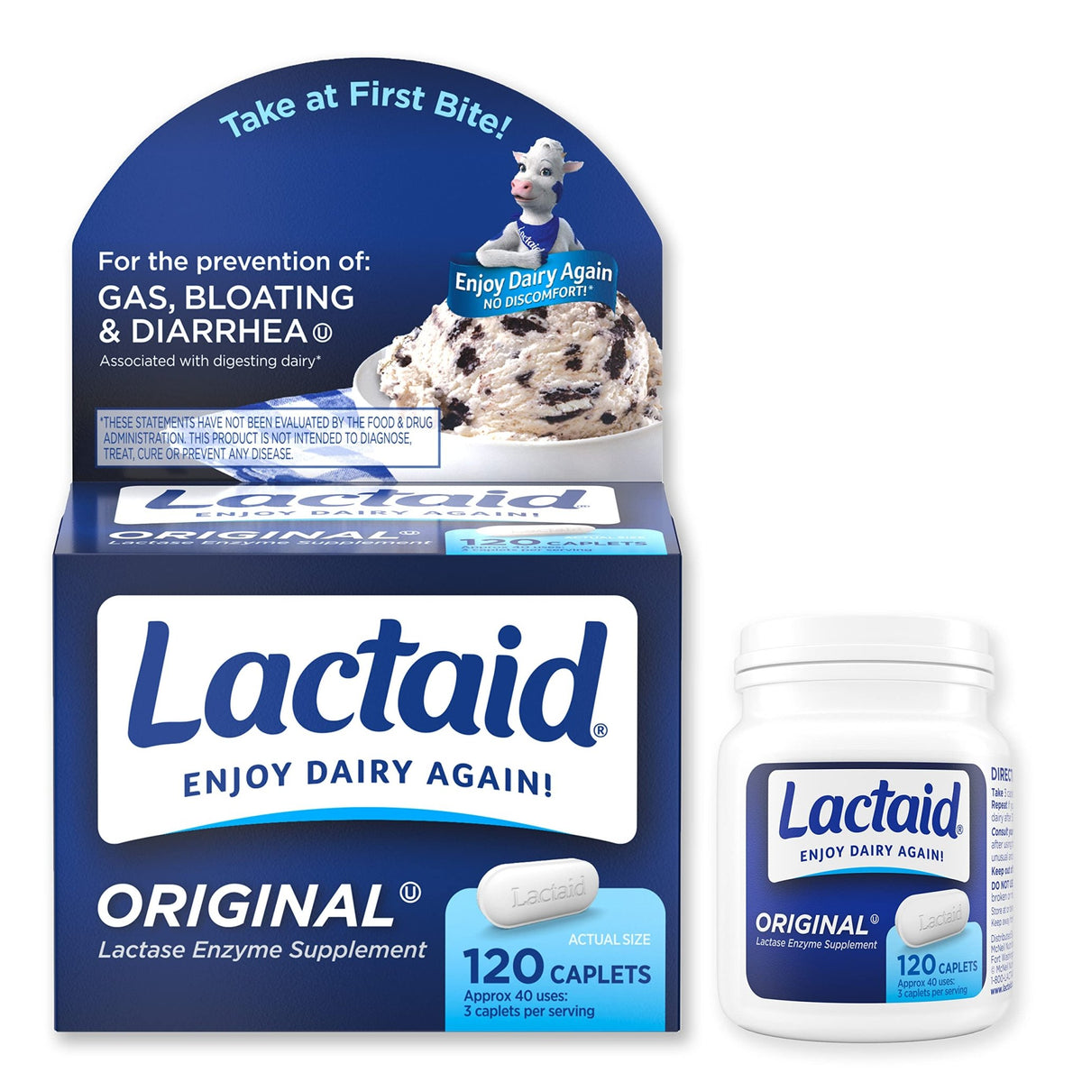 Lactaid Original Strength Lactose Intolerance Pills, 9000 FCC Natural Lactase Enzyme Dairy Relief Caplets, Helps Prevent Gas, Bloating & Diarrhea Due to Lactose Sensitivity in Adults & Kids, 120 Count - FENGGESTORE20
