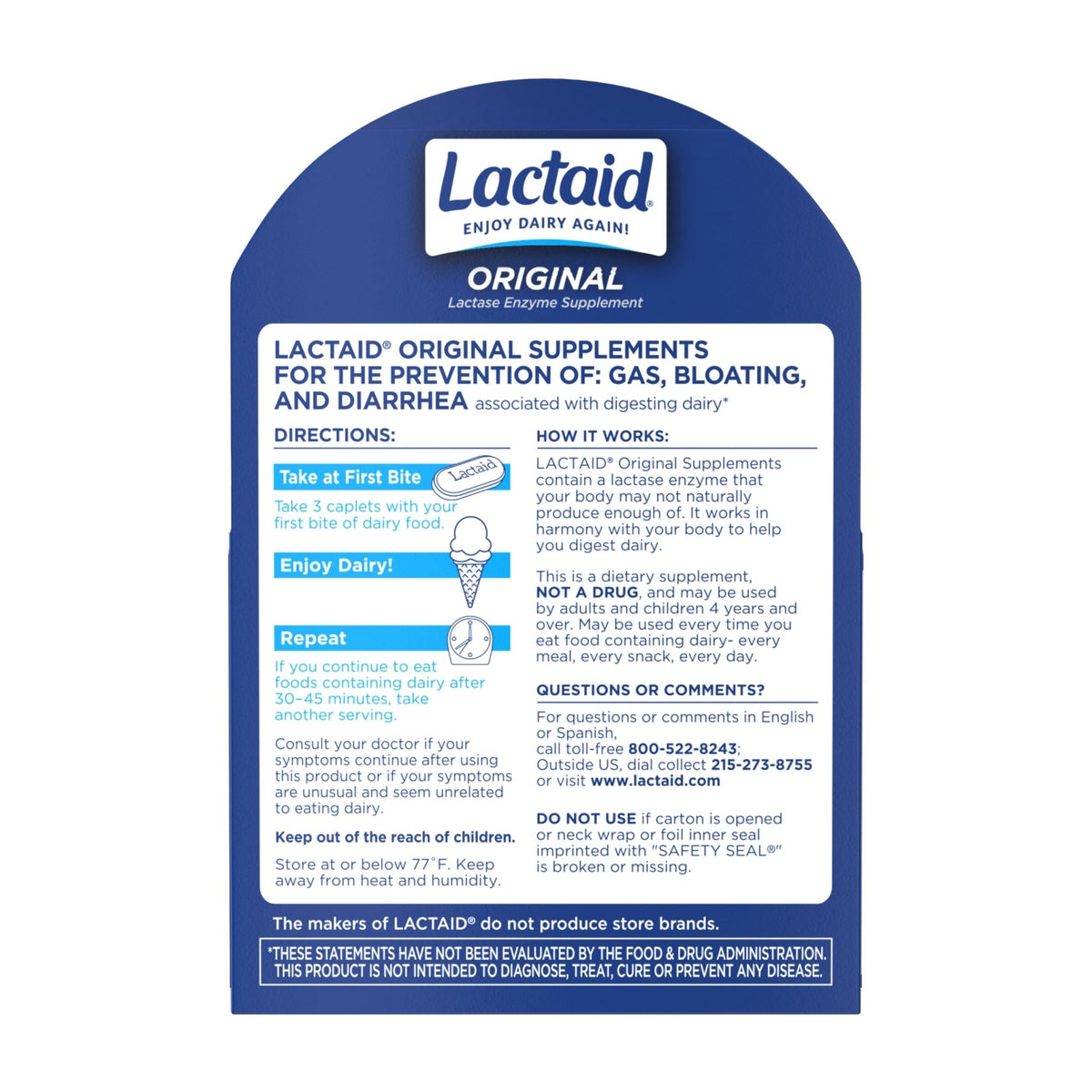 Lactaid Original Strength Lactose Intolerance Pills, 9000 FCC Natural Lactase Enzyme Dairy Relief Caplets, Helps Prevent Gas, Bloating & Diarrhea Due to Lactose Sensitivity in Adults & Kids, 120 Count - FENGGESTORE20
