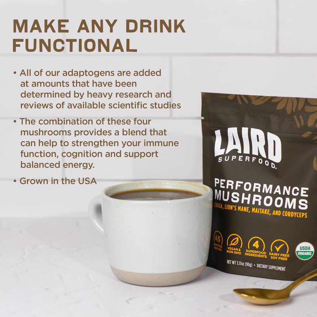Laird Superfood Organic Performance Mushroom Blend with Chaga, Cordyceps, Lion's Mane and Maitake for Energy - FENGGESTORE20