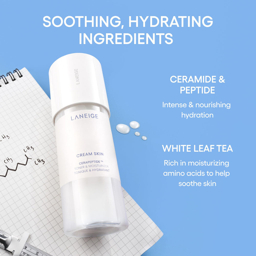 LANEIGE Cream Skin Toner & Moisturizer Mini: Lightweight Refillable Korean Milky Toner with Ceramide - FENGGESTORE20