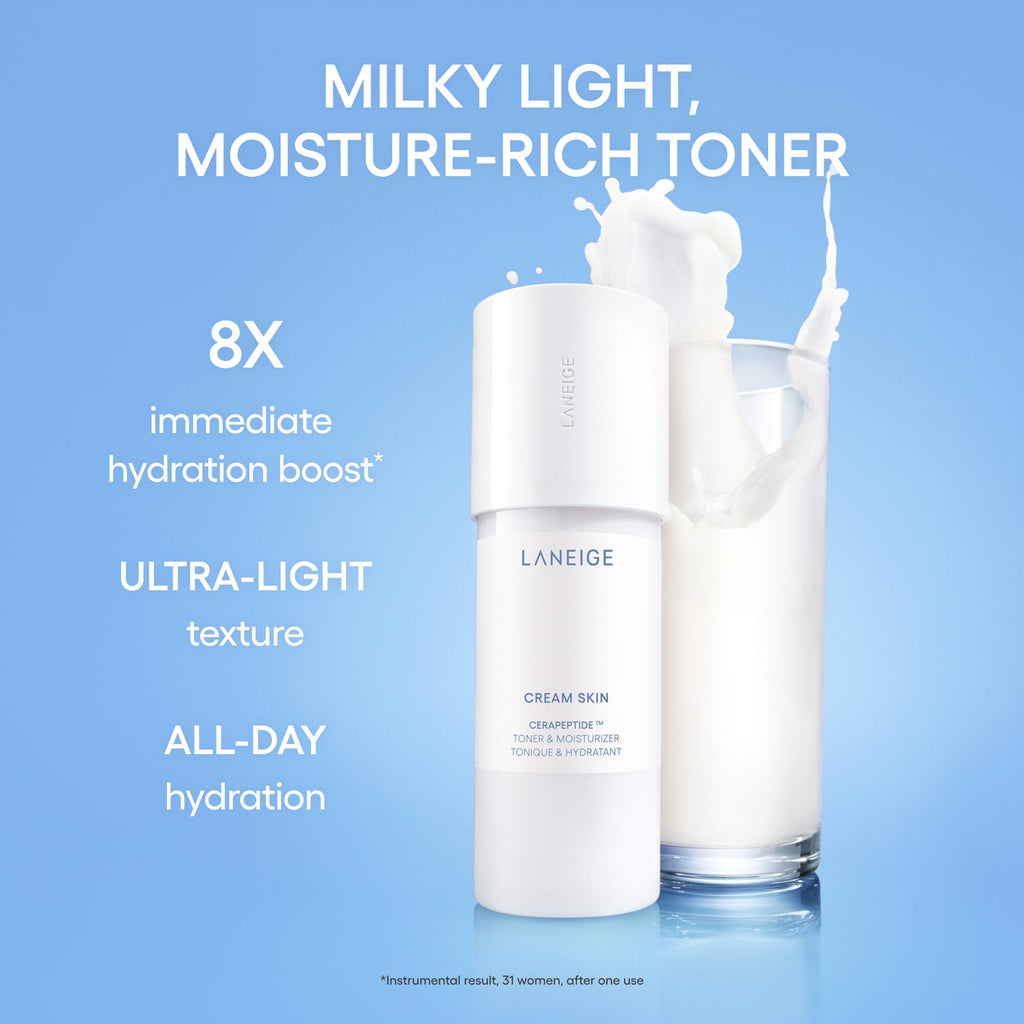 LANEIGE Cream Skin Toner & Moisturizer Mini: Lightweight Refillable Korean Milky Toner with Ceramide - FENGGESTORE20