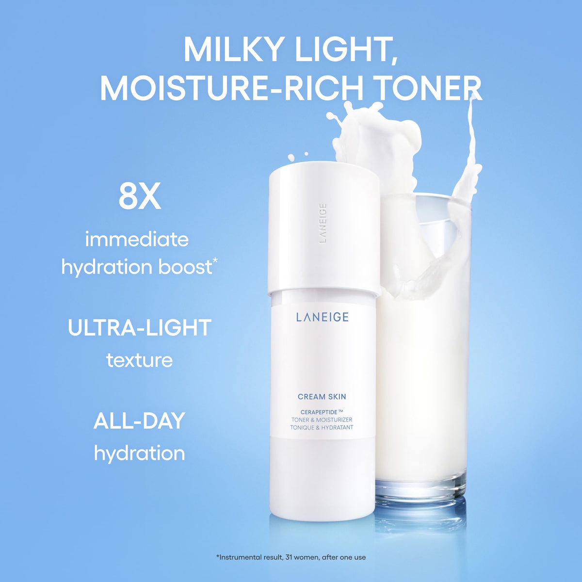 LANEIGE Cream Skin Toner & Moisturizer Mini: Lightweight Refillable Korean Milky Toner with Ceramide - FENGGESTORE20