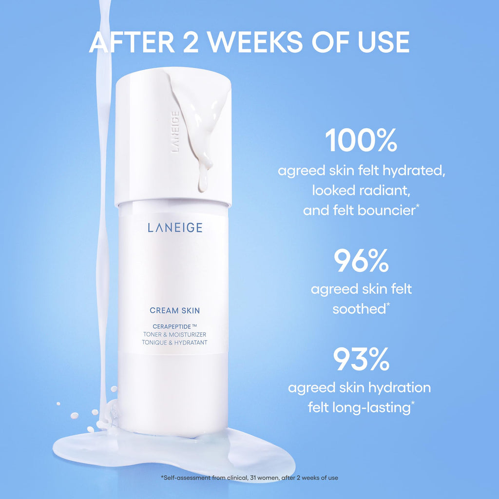 LANEIGE Cream Skin Toner & Moisturizer Mini: Lightweight Refillable Korean Milky Toner with Ceramide - FENGGESTORE20