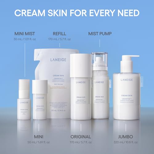 LANEIGE Cream Skin Toner & Moisturizer Mini: Lightweight Refillable Korean Milky Toner with Ceramide - FENGGESTORE20