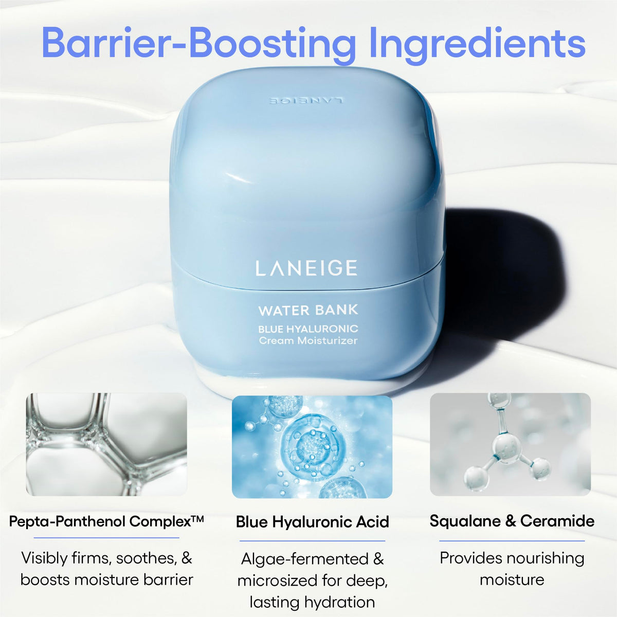 LANEIGE Water Bank Blue Hyaluronic Cream Moisturizer: Hydrating Korean Face Cream with Squalane & Ceramide - FENGGESTORE20