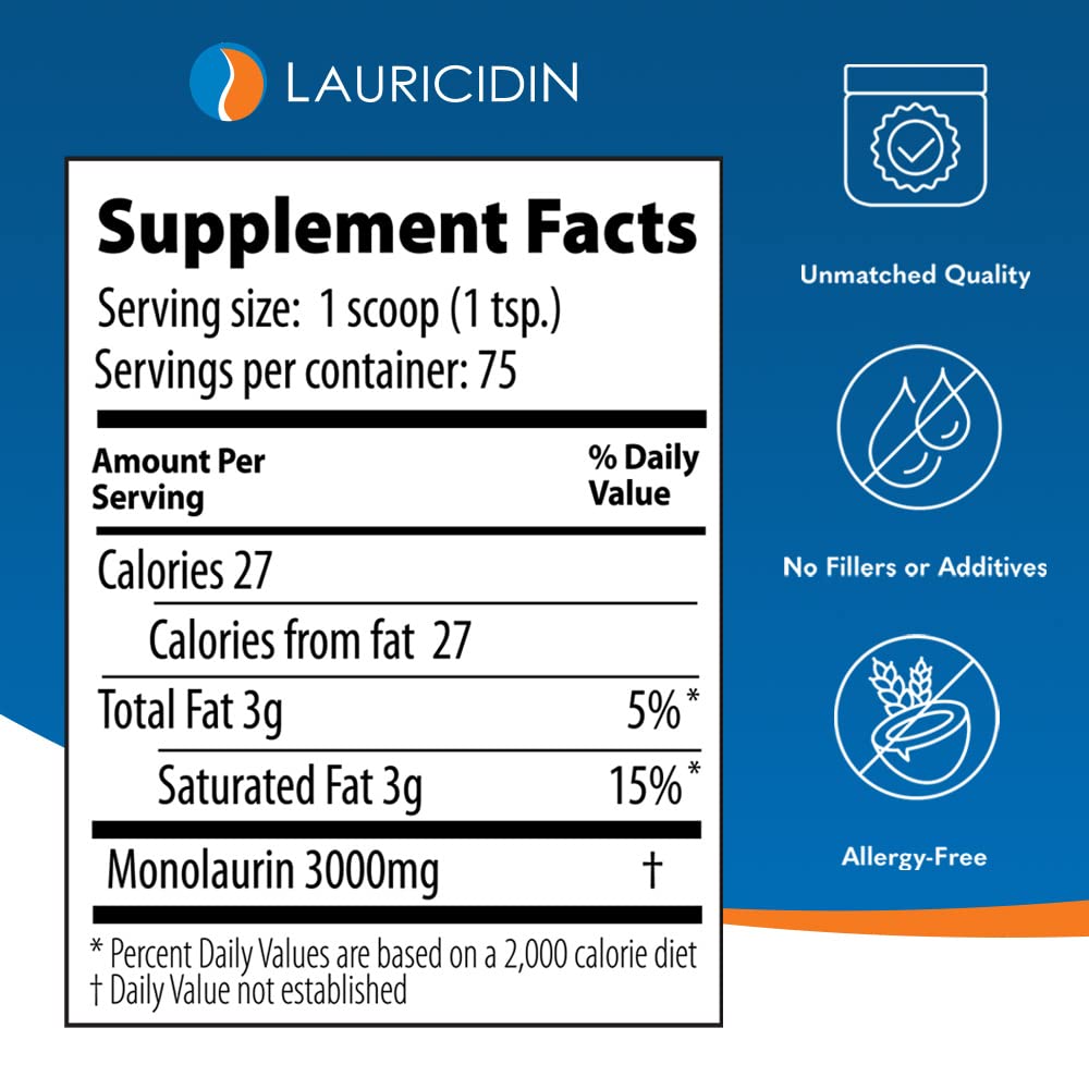 Lauricidin- The Original Monolaurin Supplement- 3000mg per Serving- 227g per Jar (Essential Immune Support and Gut Health) - FENGGESTORE20