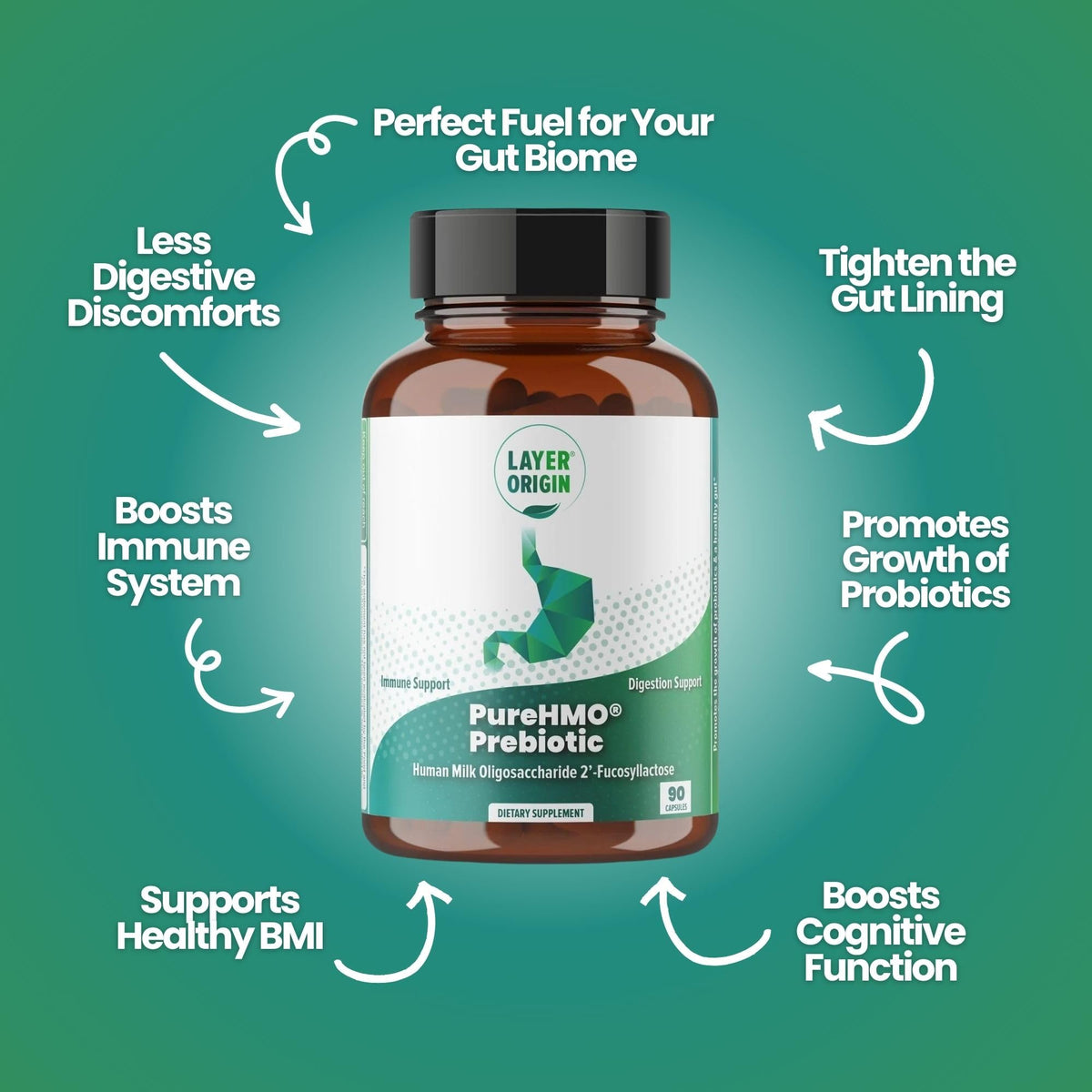Layer Origin PureHMO Human Milk Oligosaccharide (HMO 2'-FL) Prebiotic Fiber - Feed 180 Billion Probiotics/Serving, 30-Day Supply - FENGGESTORE20