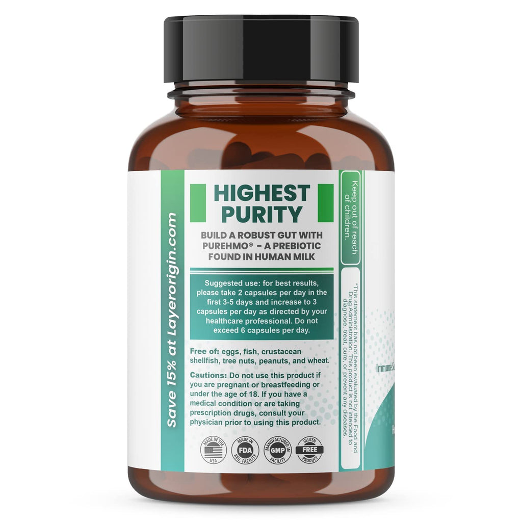 Layer Origin PureHMO Human Milk Oligosaccharide (HMO 2'-FL) Prebiotic Fiber - Feed 180 Billion Probiotics/Serving, 30-Day Supply - FENGGESTORE20