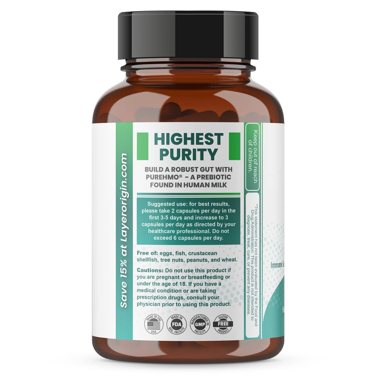 Layer Origin PureHMO Human Milk Oligosaccharide (HMO 2'-FL) Prebiotic Fiber - Feed 180 Billion Probiotics/Serving, 30-Day Supply - FENGGESTORE20