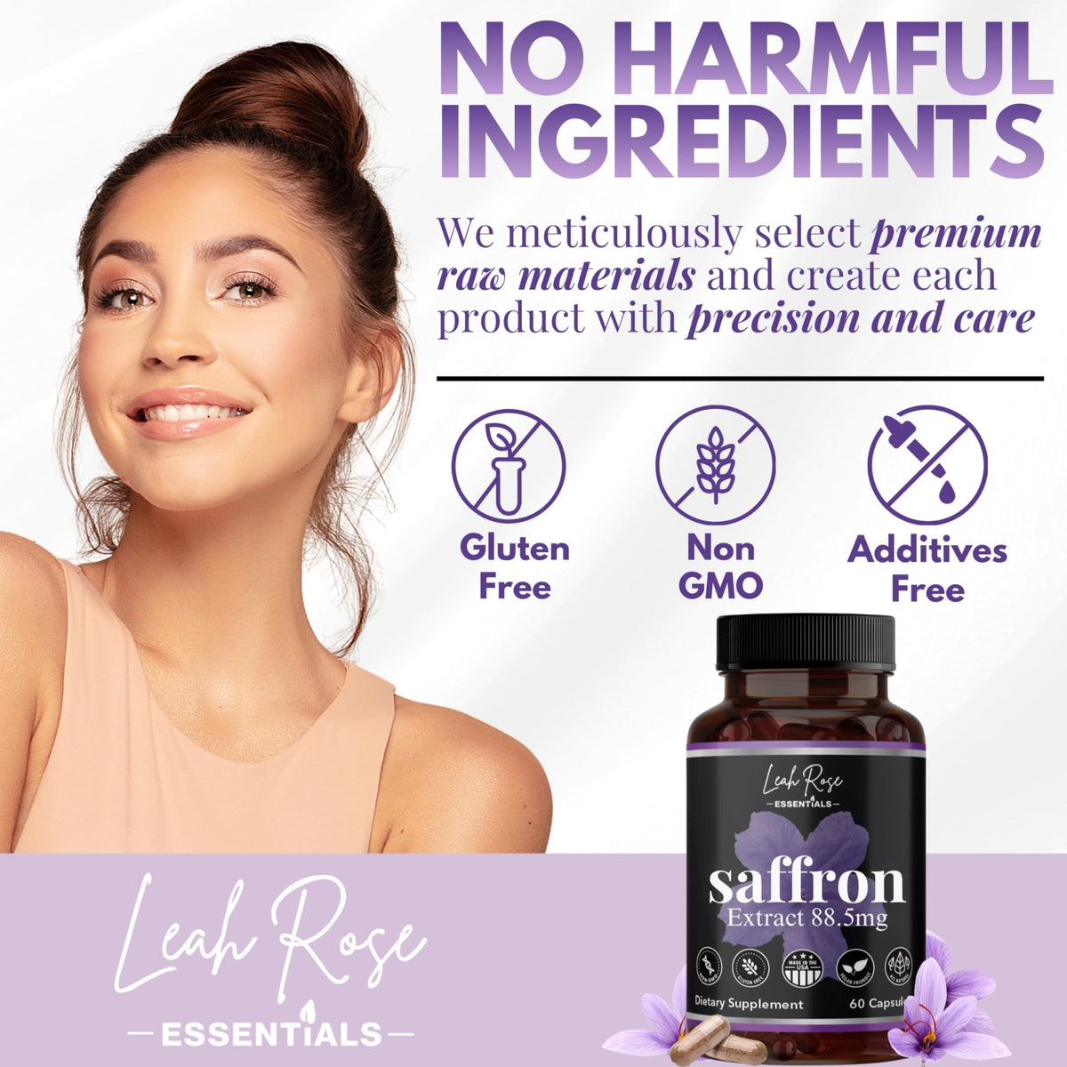 Leah Rose Essentials Saffron Supplement 88.5mg | Mood, Focus, and Stress Support | 60 Premium Saffron Extract Capsules | Made in the USA | 3rd Party Lab Tested | Non-GMO, Vegan, Gluten-Free - FENGGESTORE20